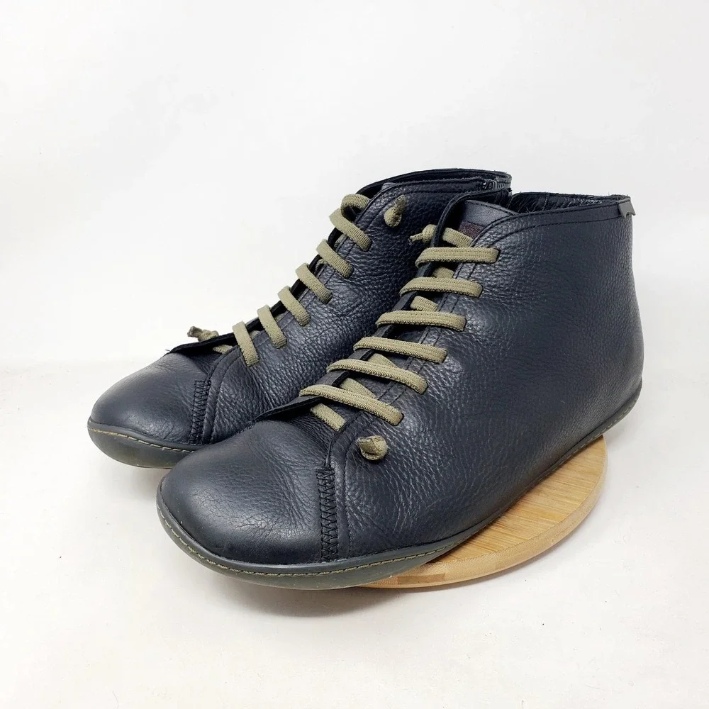 Camper Peu Shoes Mens 46 Black Leather Zip Retro Ankle Boot Sneaker WORN